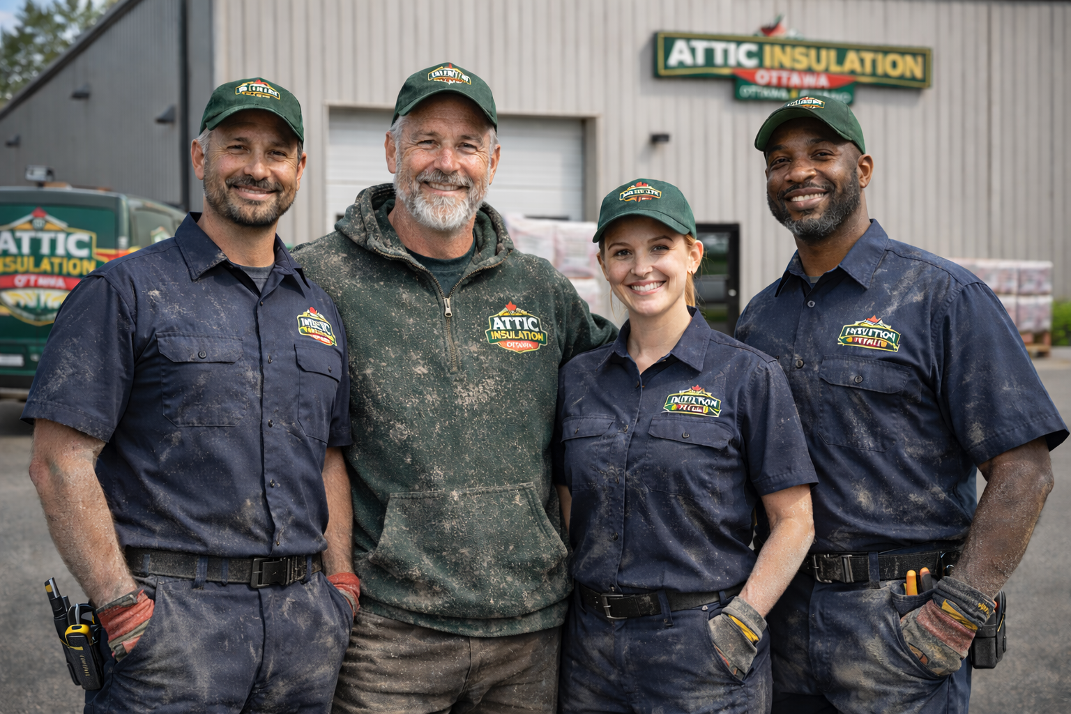 Attic Insulation Ottawa technicians standing outside their shop ready to help homeowners improve energy efficiency.